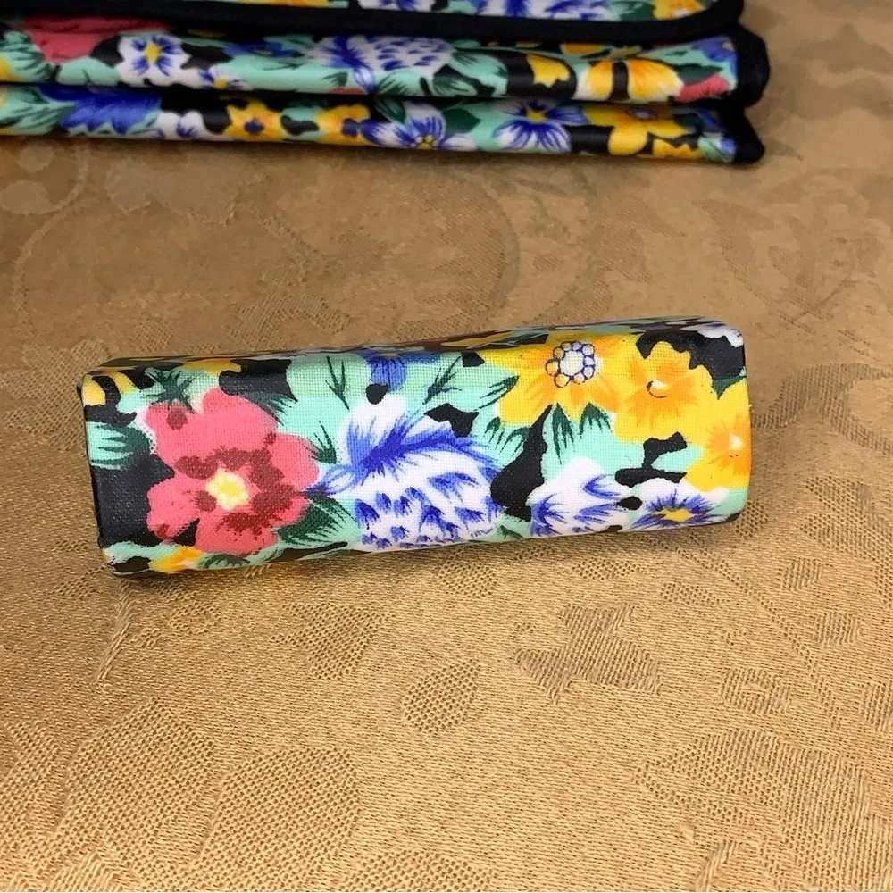 Cosmetic Bag And Lipstick Case Set Of 2 Gift Makeup Colorful Floral Blue Yellow